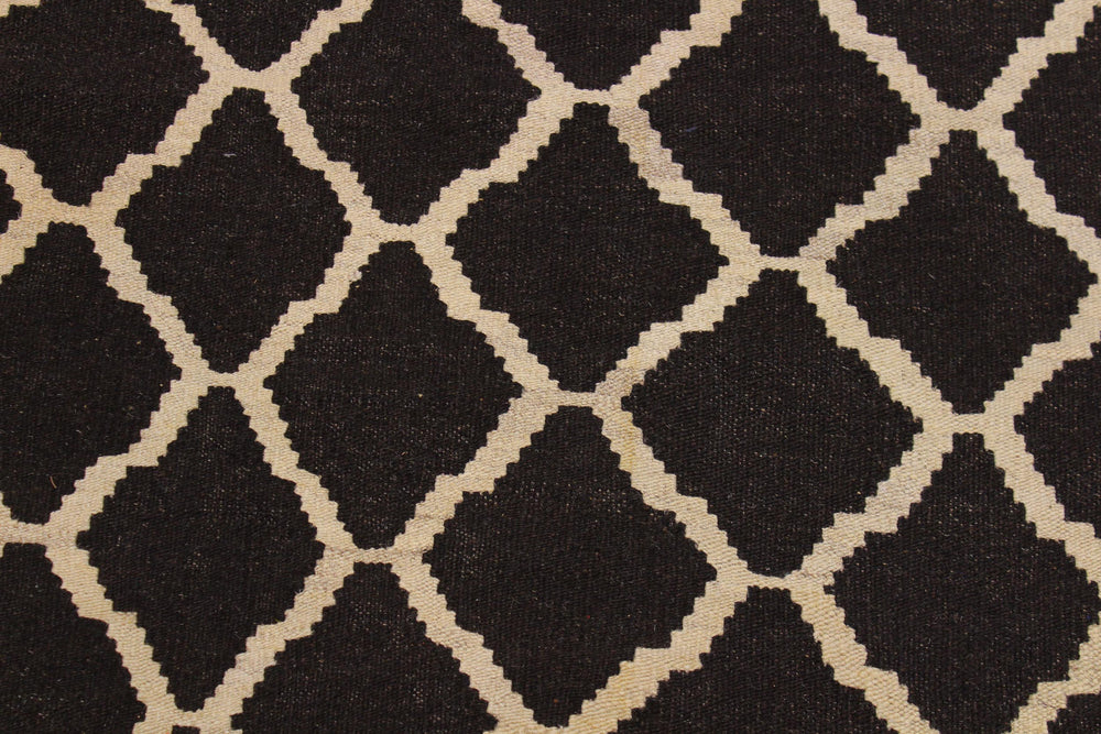 handmade Modern Kilim Black Ivory Hand-Woven RECTANGLE 100% WOOL area rug 7' x 10'