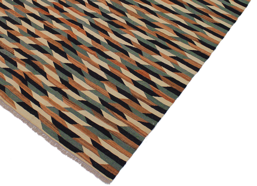 handmade Modern Kilim Ivory Drk. Blue Hand-Woven RECTANGLE 100% WOOL area rug 6x8