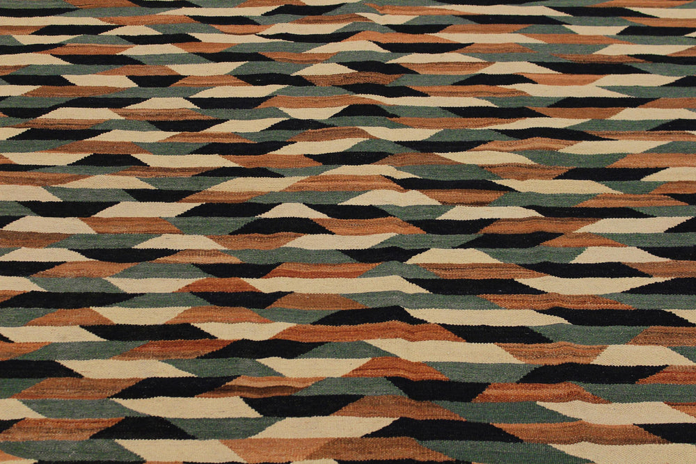handmade Modern Kilim Ivory Drk. Blue Hand-Woven RECTANGLE 100% WOOL area rug 6x8