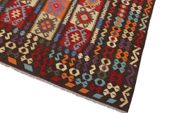 handmade Geometric Kilim Brown Rust Hand-Woven RECTANGLE 100% WOOL area rug 8 x 10