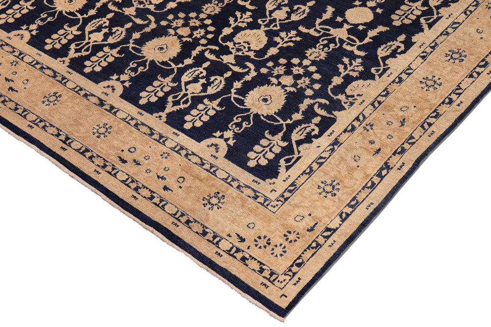 handmade Transitional Kafkaz Blue Brown Hand Knotted RECTANGLE 100% WOOL area rug 10' x 15'