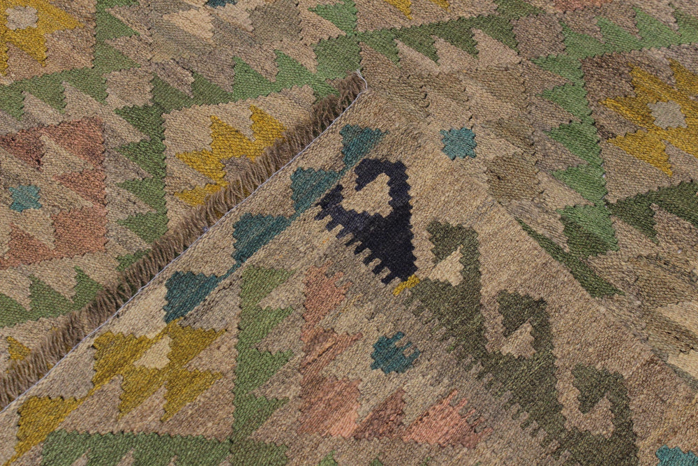 handmade Geometric Kilim Lt. Brown Blue Hand-Woven RECTANGLE 100% WOOL area rug 6 x 8