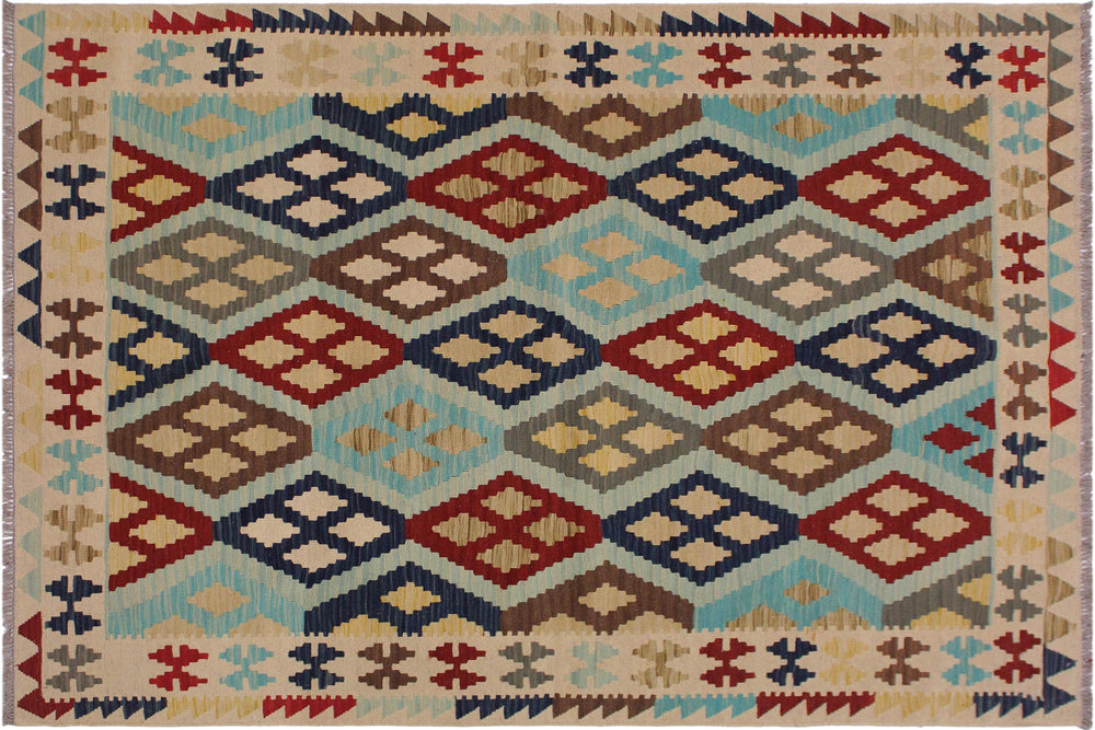 handmade Geometric Kilim Ivory Brown Hand-Woven RECTANGLE 100% WOOL area rug 5 x 7