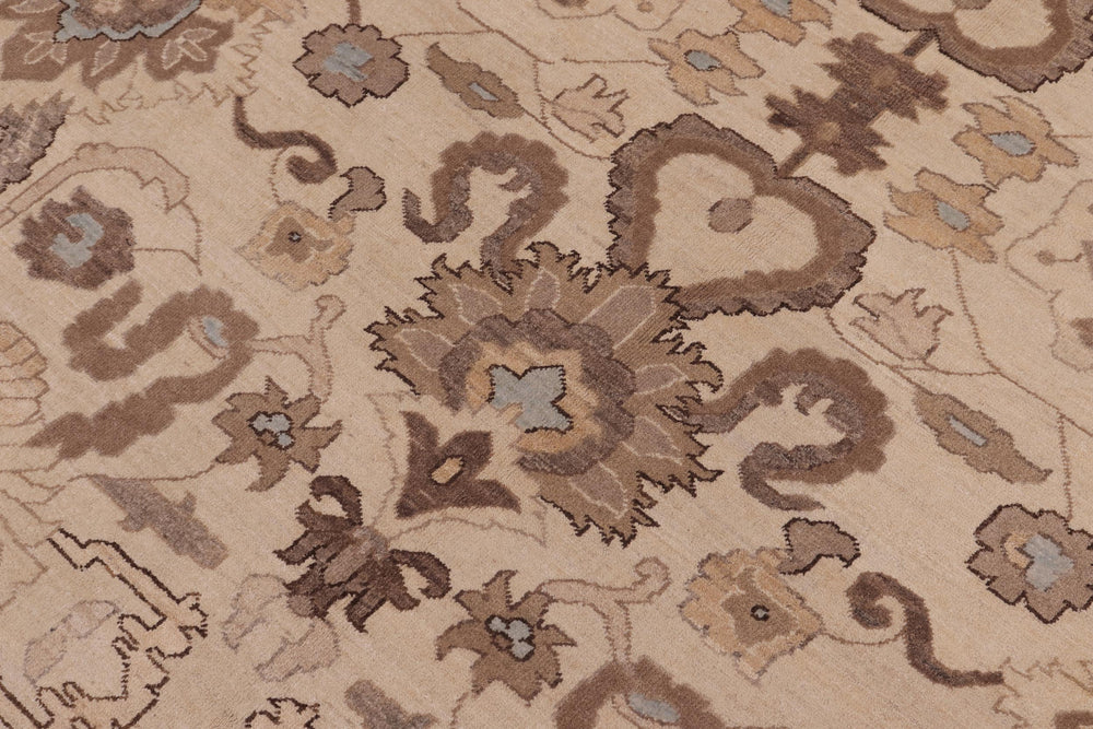 handmade Transitional Kafkaz Ivory Tan Hand Knotted RECTANGLE 100% WOOL area rug 10' x 14'