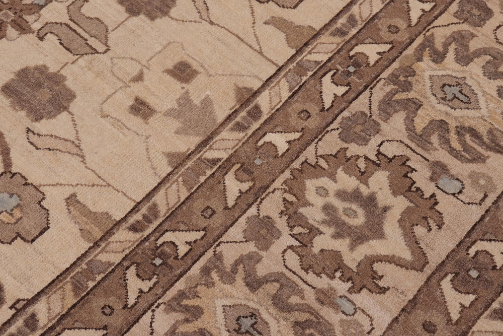 handmade Transitional Kafkaz Ivory Tan Hand Knotted RECTANGLE 100% WOOL area rug 10' x 14'