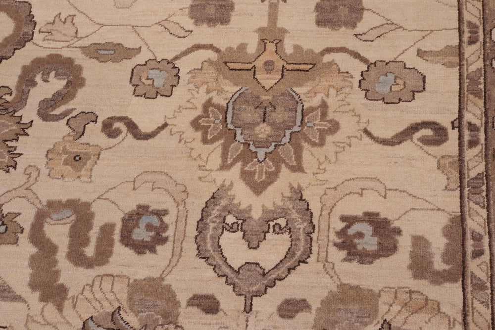 handmade Transitional Kafkaz Ivory Tan Hand Knotted RECTANGLE 100% WOOL area rug 10' x 14'