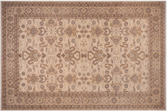 handmade Transitional Kafkaz Ivory Tan Hand Knotted RECTANGLE 100% WOOL area rug 10' x 14'