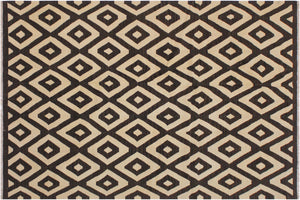 handmade Modern Kilim Black Ivory Hand-Woven RECTANGLE 100% WOOL area rug 6' x 8'