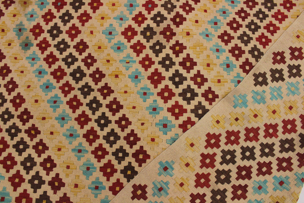handmade Modern Kilim Tan Red Hand-Woven RECTANGLE 100% WOOL area rug 5x7