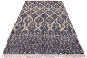 handmade Geometric Moroccan Gray Ivory Hand Knotted RECTANGLE 100% WOOL area rug 5' x 7'