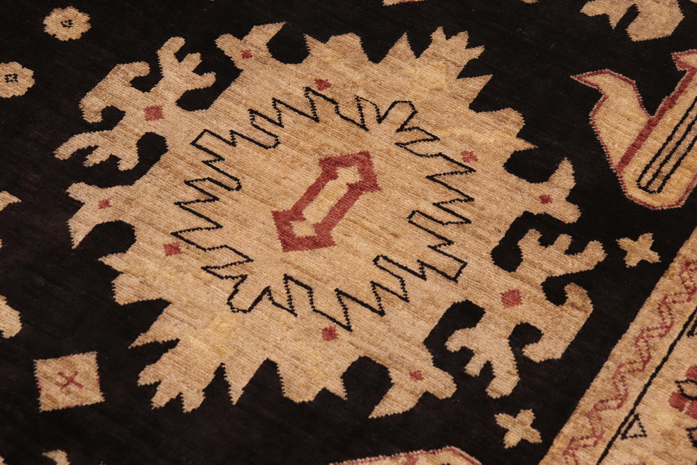handmade Transitional Kafkaz Black Red Hand Knotted RECTANGLE 100% WOOL area rug 10' x 14'