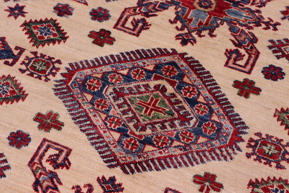 handmade Geometric Super Kazak Beige Red Hand Knotted RECTANGLE 100% WOOL area rug 8' x 10'