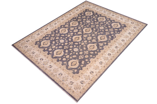 handmade Transitional Kafkaz Drk. Gray Ivory Hand Knotted RECTANGLE 100% WOOL area rug 10' x 14'