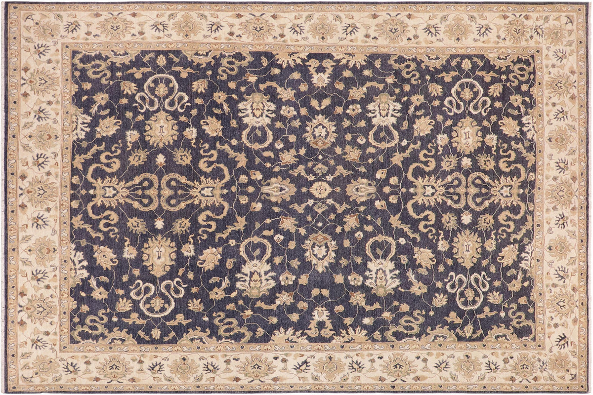 handmade Transitional Kafkaz Drk. Gray Ivory Hand Knotted RECTANGLE 100% WOOL area rug 10' x 14'