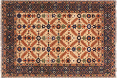 handmade Traditional Antique  Ivory Blue Hand Knotted RECTANGLE 100% WOOL area rug 5x7