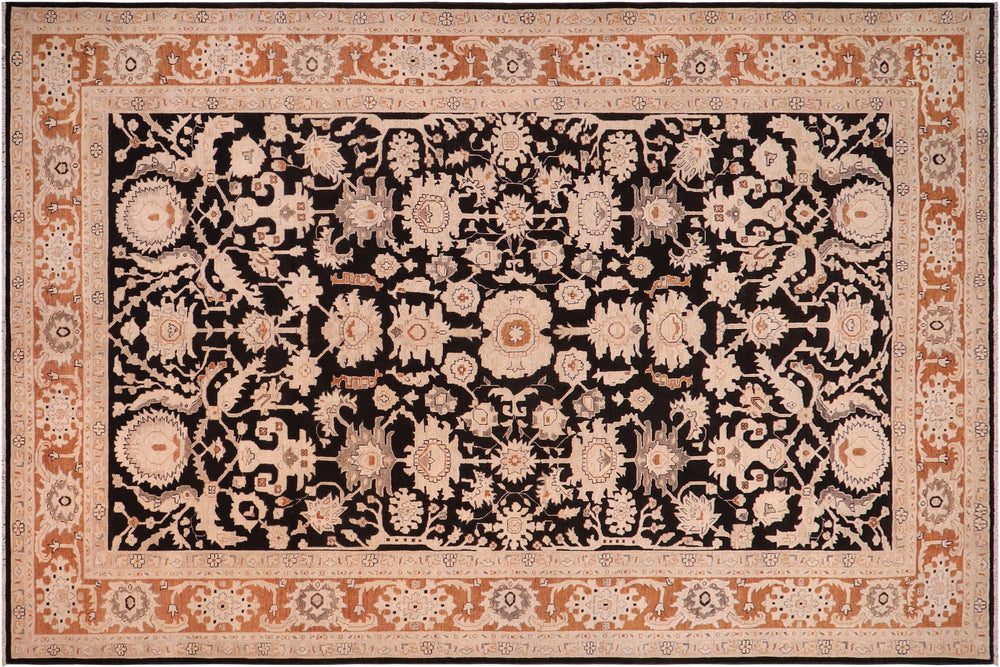 handmade Transitional Kafkaz Black Orange Hand Knotted RECTANGLE 100% WOOL area rug 10' x 14'