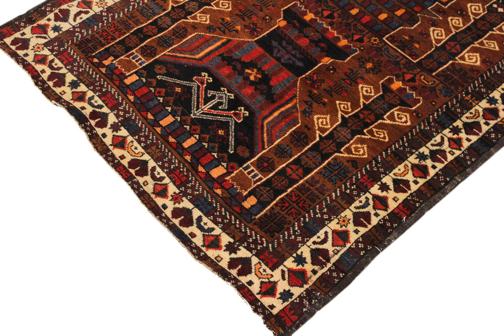 handmade Geometric Balouchi Brown Ivory Hand Knotted RECTANGLE 100% WOOL area rug 3x6