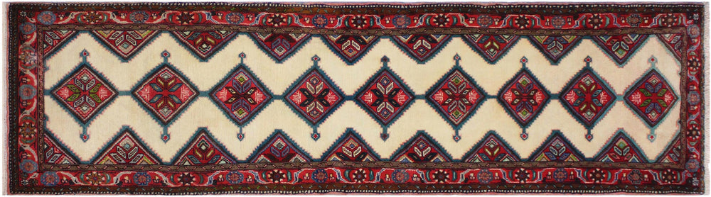 handmade Traditional Antique Ivory Red Hand Knotted RUNNER 100% WOOL area rug 3 x 10
