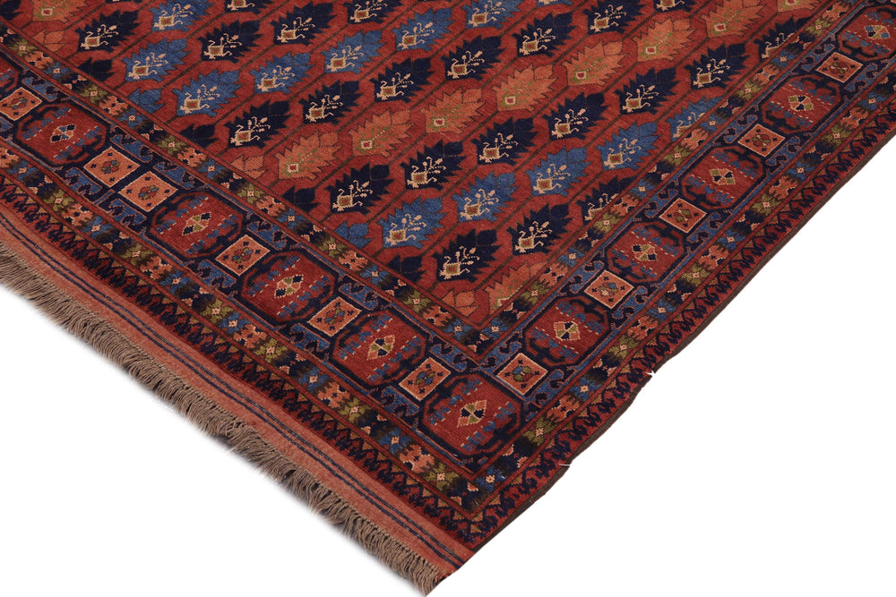 handmade Geometric Kargahi Rust Blue Hand Knotted RECTANGLE 100% WOOL area rug 7x10