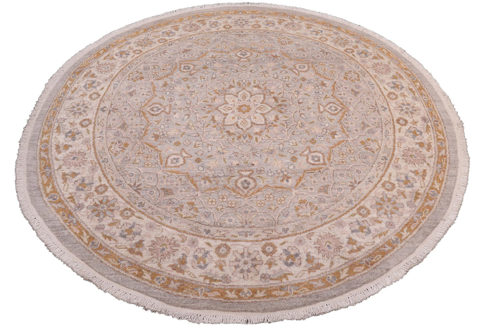 handmade Traditional Kafkaz Gray Ivory Hand Knotted ROUND 100% WOOL area rug 7' x 7'