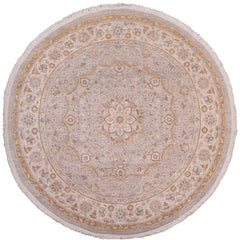 handmade Traditional Kafkaz Gray Ivory Hand Knotted ROUND 100% WOOL area rug 7' x 7'