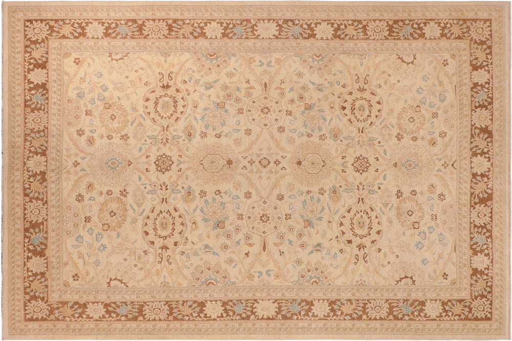 handmade Transitional Kafkaz Beige Brown Hand Knotted RECTANGLE 100% WOOL area rug 10' x 14'
