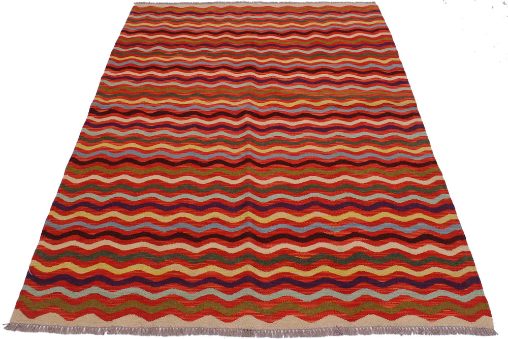 handmade Modern Kilim Rust Beige Hand-Woven RECTANGLE 100% WOOL area rug 5 x 6