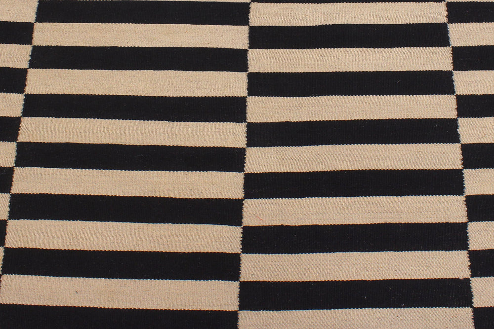 handmade Modern Kilim Beige Black Hand-Woven RECTANGLE 100% WOOL area rug 6x8