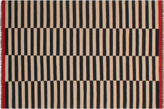 handmade Modern Kilim Beige Black Hand-Woven RECTANGLE 100% WOOL area rug 6x8