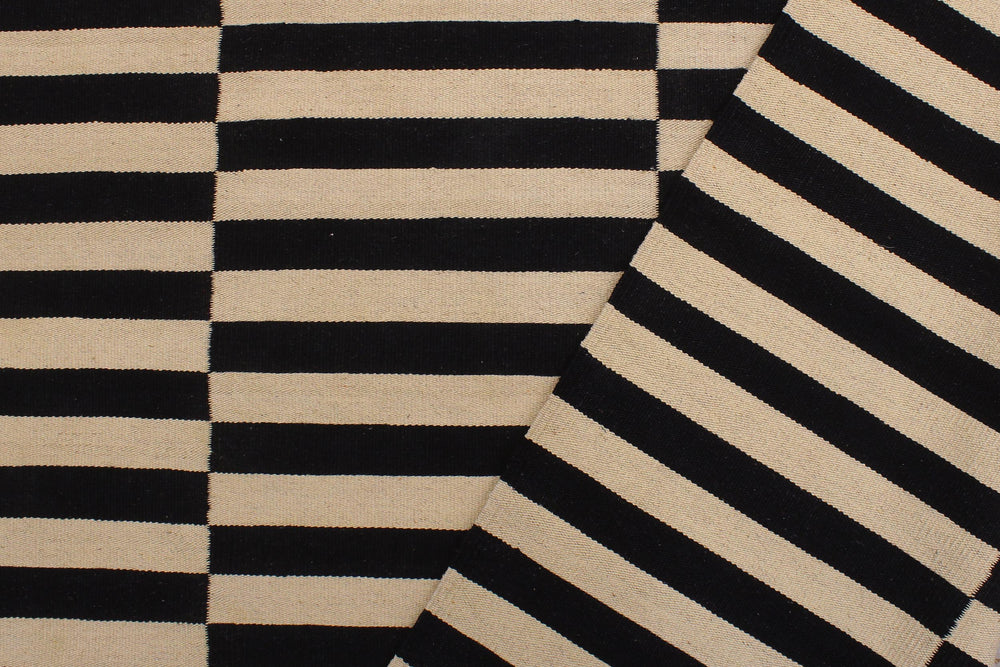 handmade Modern Kilim Ivory Black Hand-Woven RECTANGLE 100% WOOL area rug 6x8