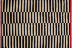 handmade Modern Kilim Ivory Black Hand-Woven RECTANGLE 100% WOOL area rug 6x8