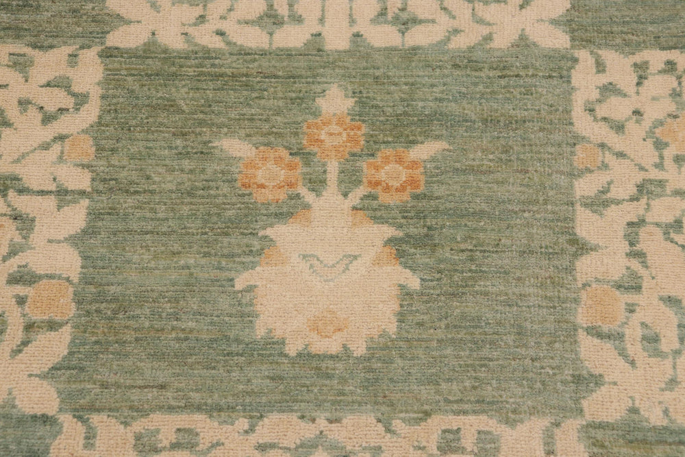 handmade Modern Kafkaz Green Beige Hand Knotted RECTANGLE 100% WOOL area rug 10' x 13'