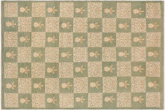 handmade Modern Kafkaz Green Beige Hand Knotted RECTANGLE 100% WOOL area rug 10' x 13'