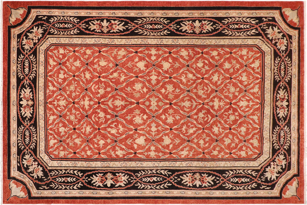 handmade Transitional Kafkaz Rust Black Hand Knotted RECTANGLE 100% WOOL area rug 10' x 14'