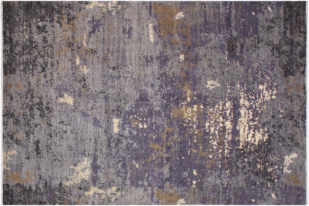 handmade Modern Kafkaz Grey Ivory Hand Knotted RECTANGLE WOOL&SILK area rug 9' x 12'