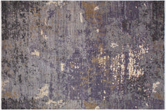 handmade Modern Kafkaz Grey Ivory Hand Knotted RECTANGLE WOOL&SILK area rug 9' x 12'