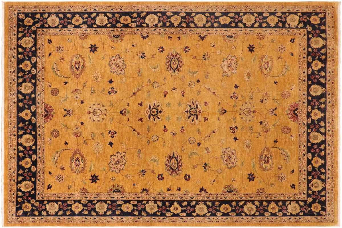 handmade Traditional Kafkaz Gold Blue Hand Knotted RECTANGLE 100% WOOL area rug 10x13