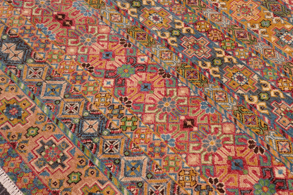 handmade Geometric Kurjean Blue Pink Hand Knotted RECTANGLE 100% WOOL area rug 8x10