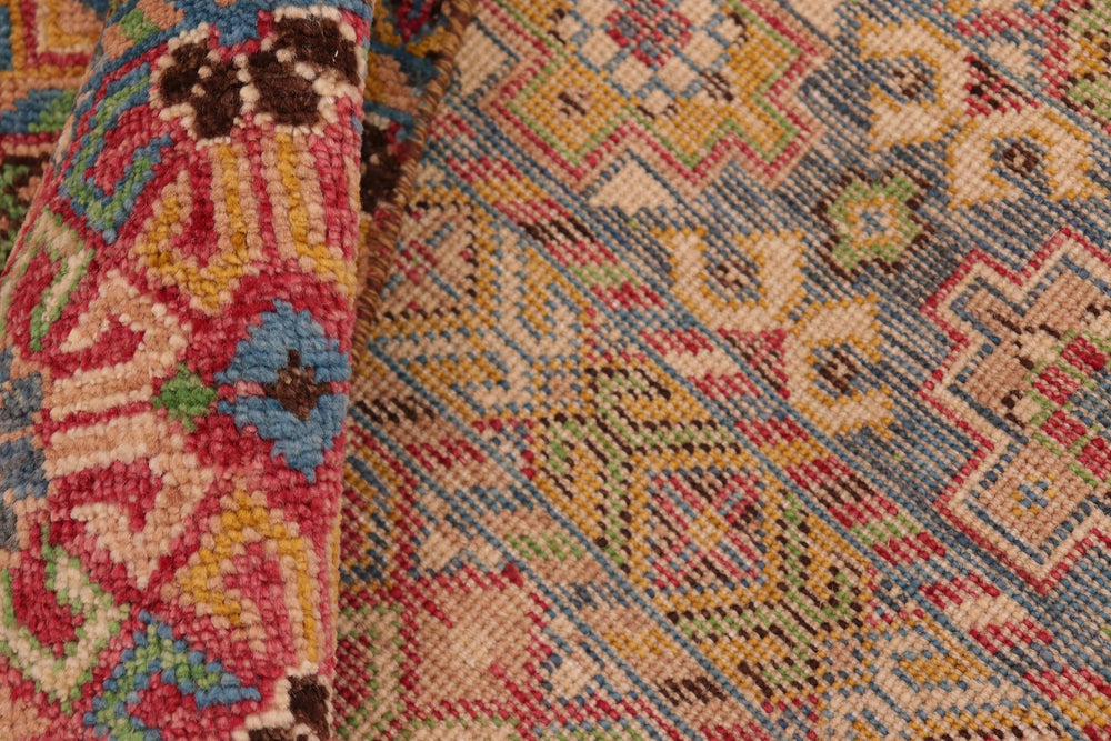 handmade Geometric Kurjean Blue Pink Hand Knotted RECTANGLE 100% WOOL area rug 8x10