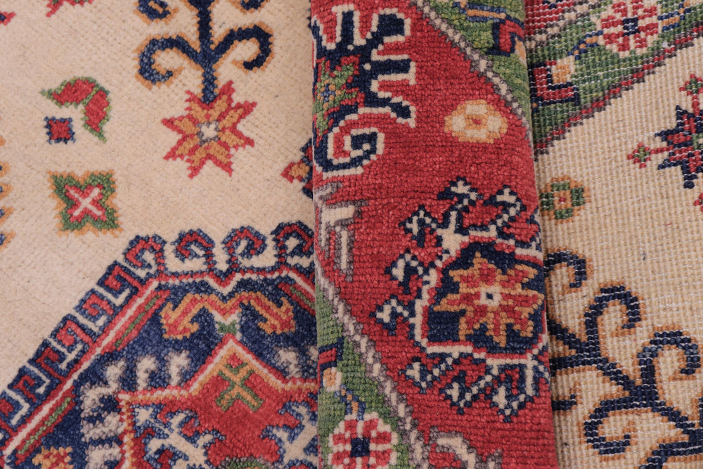 handmade Geometric Kazak Ivory Red Hand Knotted ROUND 100% WOOL area rug 5x5