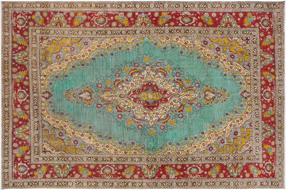 handmade Vintage Hand Painte Blue Red Hand Knotted RECTANGLE 100% WOOL area rug 8' x 12'