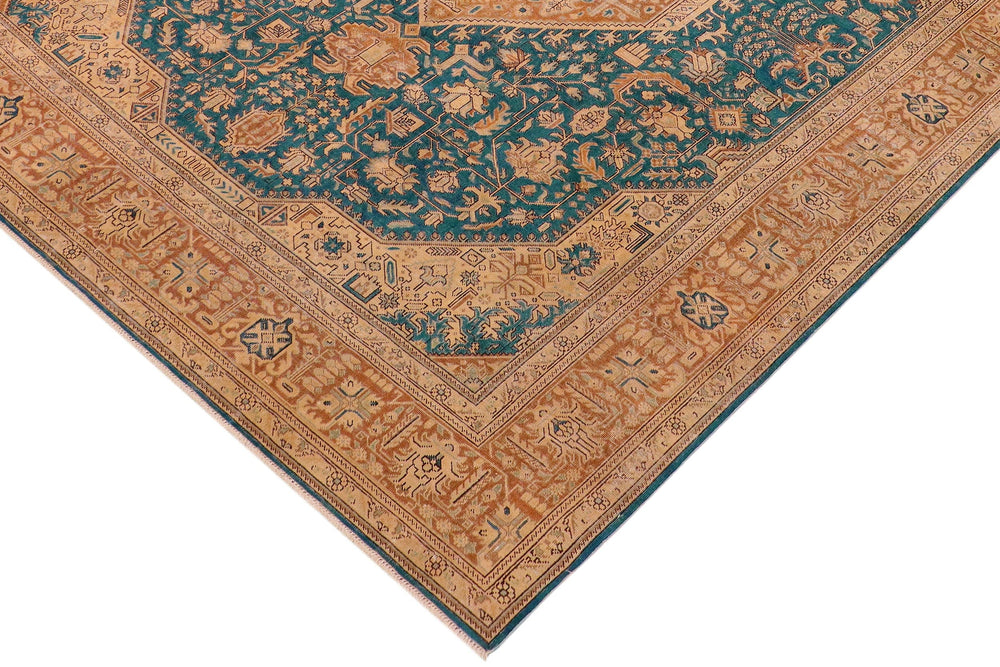 handmade Vintage Hand Painte Teal Brown Hand Knotted RECTANGLE 100% WOOL area rug 10' x 13'