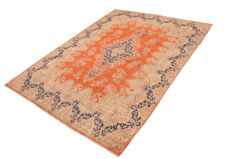 handmade Vintage Vintage Orange Blue Hand Knotted RECTANGLE 100% WOOL area rug 10' x 13'