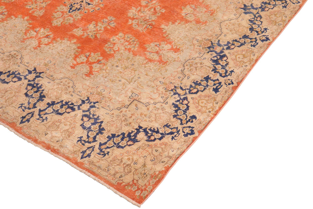 handmade Vintage Vintage Orange Blue Hand Knotted RECTANGLE 100% WOOL area rug 10' x 13'