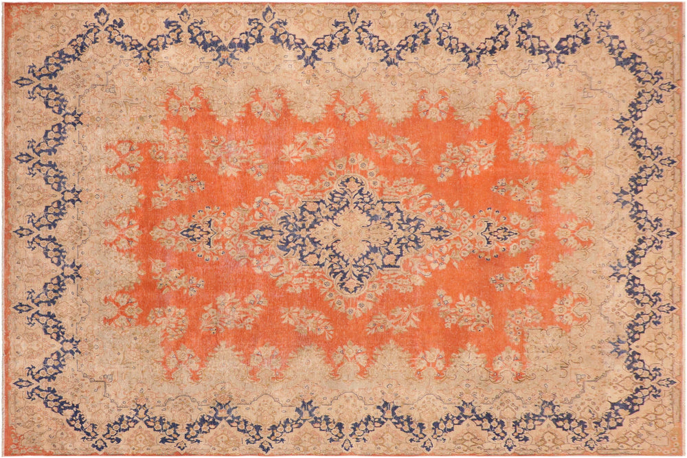 handmade Vintage Vintage Orange Blue Hand Knotted RECTANGLE 100% WOOL area rug 10' x 13'