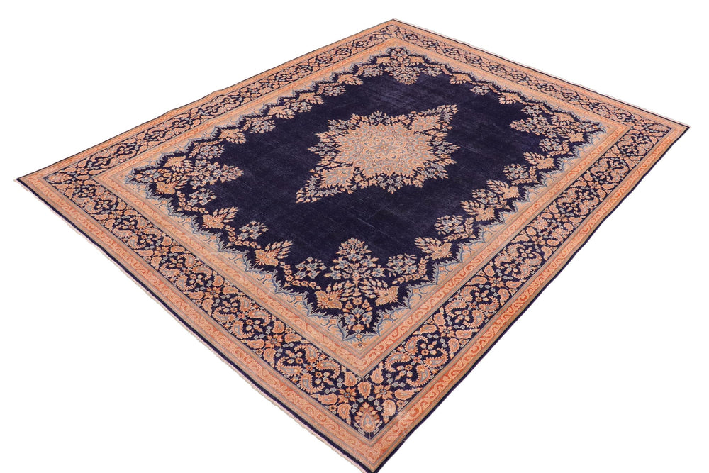 handmade Vintage Vintage Blue Brown Hand Knotted RECTANGLE 100% WOOL area rug 10' x 13'