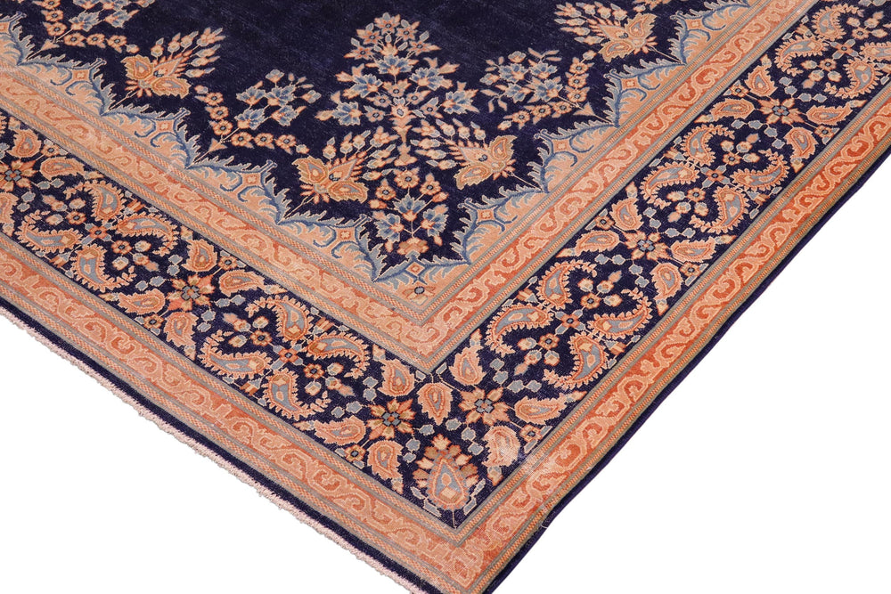 handmade Vintage Vintage Blue Brown Hand Knotted RECTANGLE 100% WOOL area rug 10' x 13'