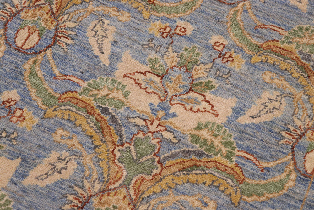 handmade Modern Kafkaz Blue Gold Hand Knotted RECTANGLE 100% WOOL area rug 9' x 12'