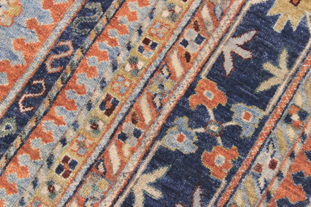 handmade Geometric Kafkaz Lt. Blue Tan Hand Knotted RECTANGLE 100% WOOL area rug 9' x 12'