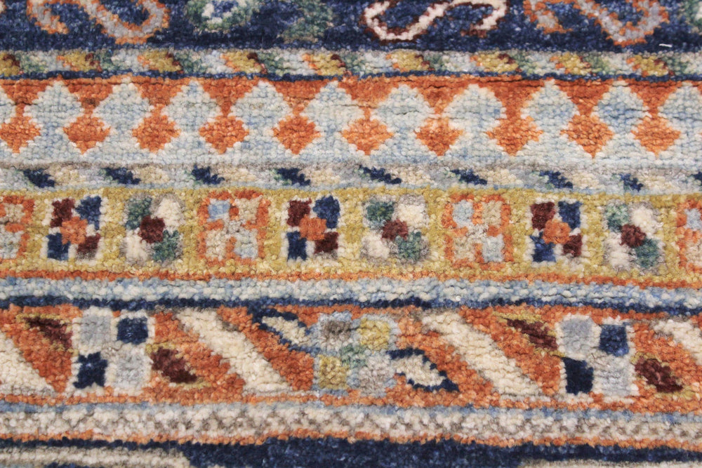 handmade Geometric Kafkaz Lt. Blue Tan Hand Knotted RECTANGLE 100% WOOL area rug 9' x 12'